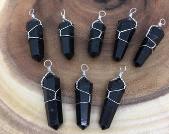 Black Tourmaline Crystal Gemstone Pendant Jewelry Wire Wrapped