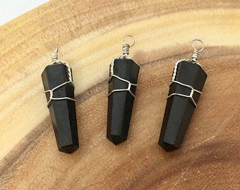 Obsidian Gemstone Crystal Wire Wrapped Pendant Necklace