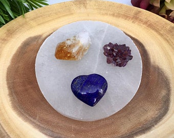 Selenite Charging Plate 4 inch Crystal Energy Natural Stone Slab Carving Triangle Circle