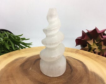 Selenite Twist Crystal Mineral Tower Unicorn Horn Gemstone