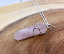 Load image into Gallery viewer, Rose Quartz Crystal Gemstone Pendant Point Wire Wrapped Necklace
