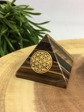 Load image into Gallery viewer, Crystal Pyramid Flower of Life Tigers Eye Rose Quartz Sodalite Amethyst Moonstone Tourmaline Aventurine Angelite Lepidolite Gemstone Chakra
