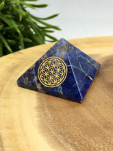 Load image into Gallery viewer, Crystal Pyramid Flower of Life Tigers Eye Rose Quartz Sodalite Amethyst Moonstone Tourmaline Aventurine Angelite Lepidolite Gemstone Chakra
