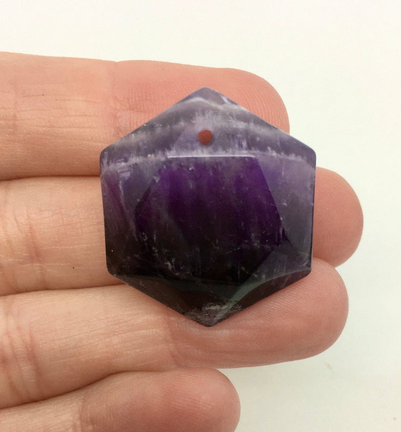 Amethyst Crystal Hexagon Bead Gemstone Natural Quartz Stone Carving